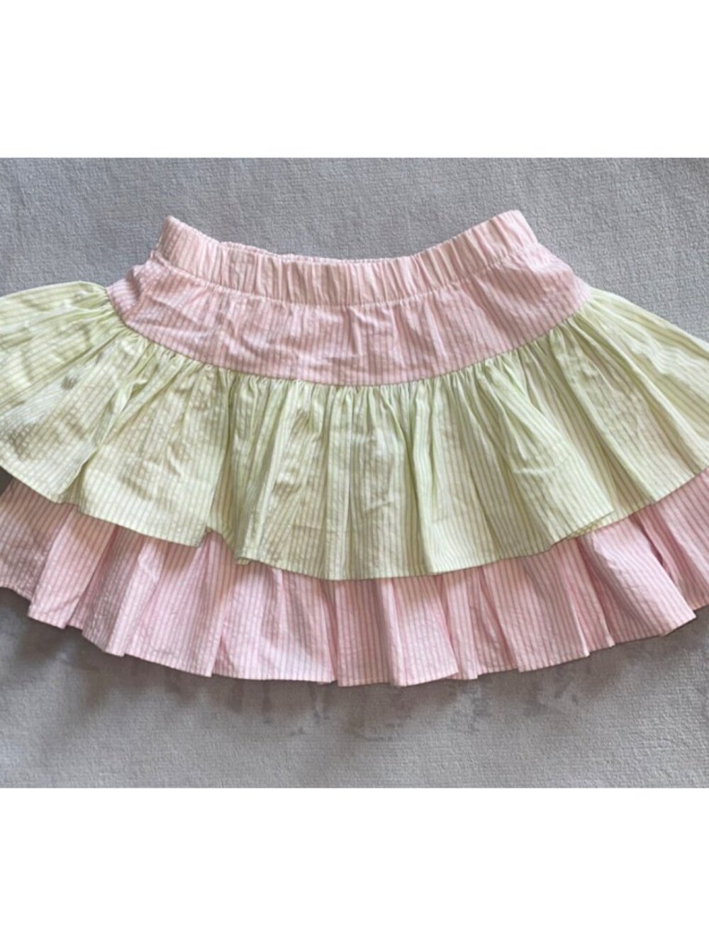 Castles & Crowns 3T tiered ruffle skirt pink green seersucker stripe NWOT preppy - Picture 2 of 3